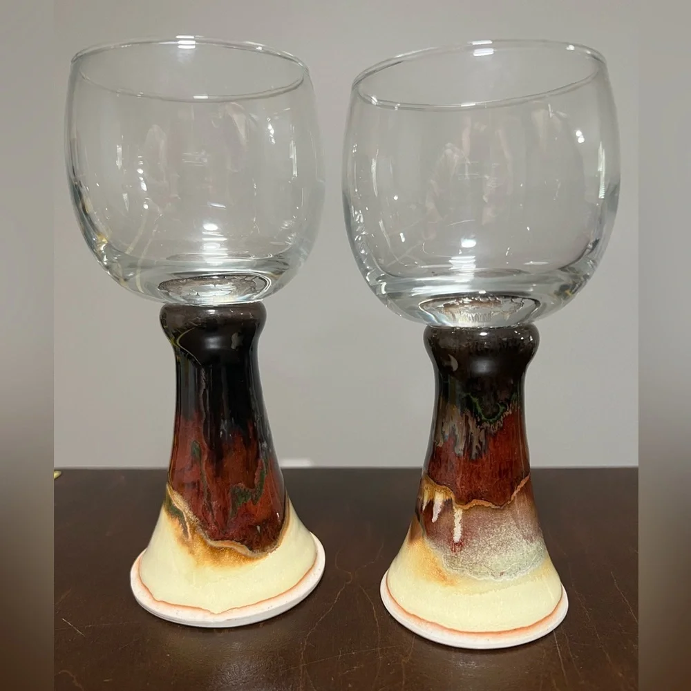 Set of 2 Studio Pottery Votive Candle Holders or Glasses